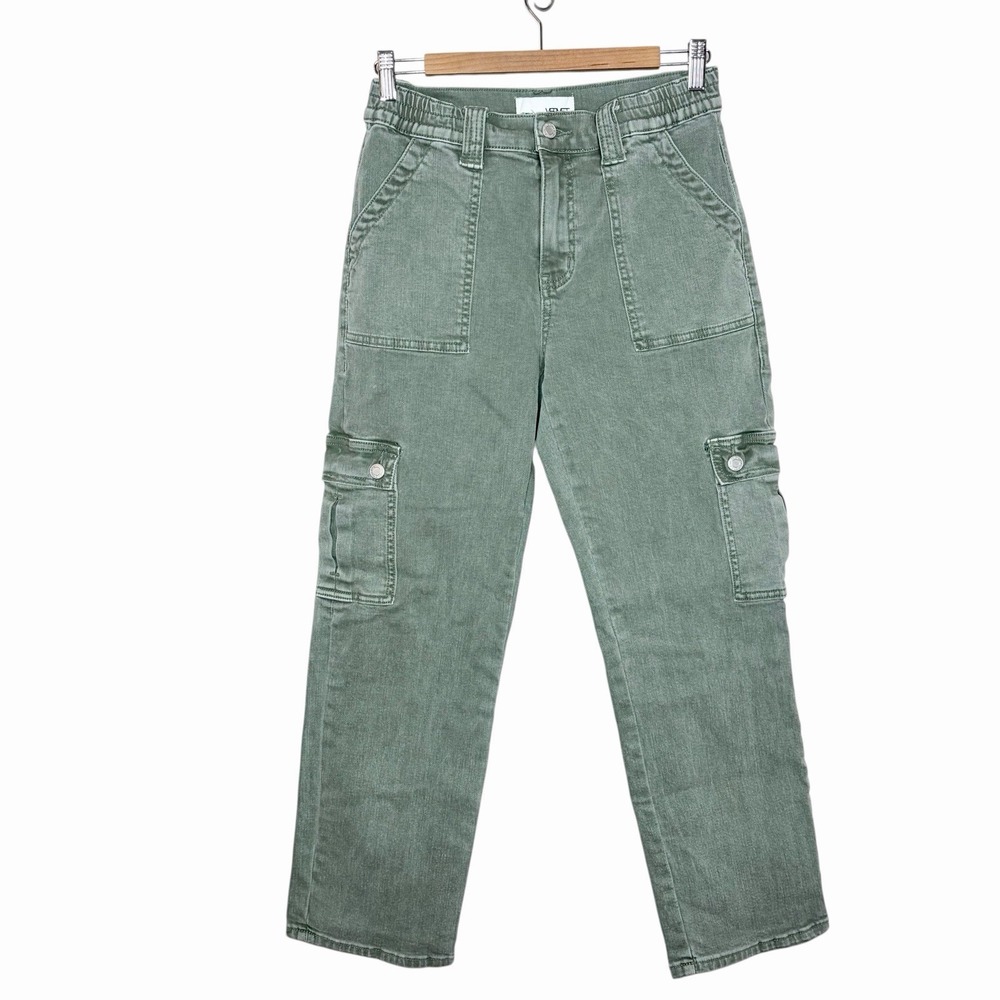 Vervet Cargo Jeans Green Womens Size 28 Mid Rise Straight Leg Elastic Waist